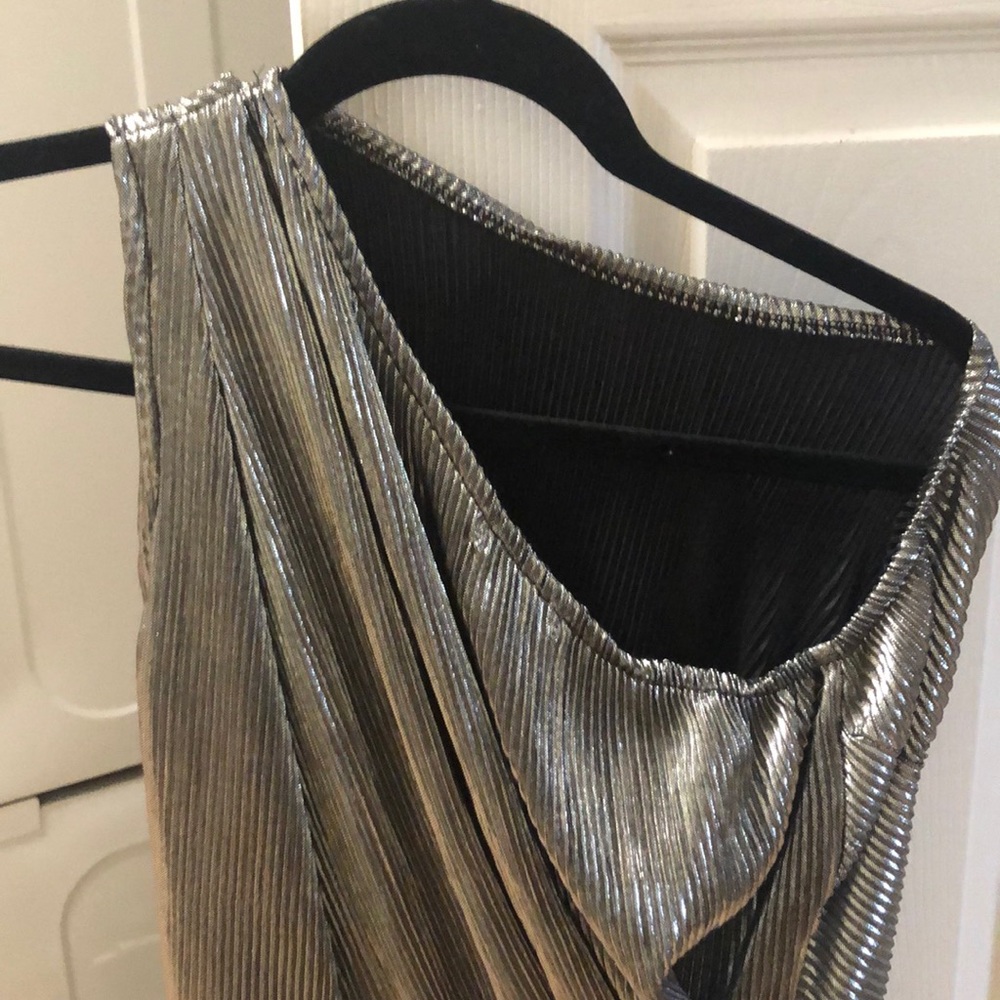 Metallic off the shoulder cocktail dress